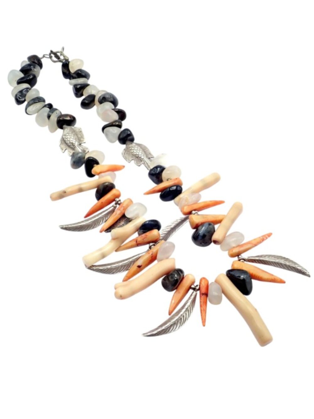 Rare! Mario Buccellati Free Time Silver Large Flying Fish Feather Coral Necklace